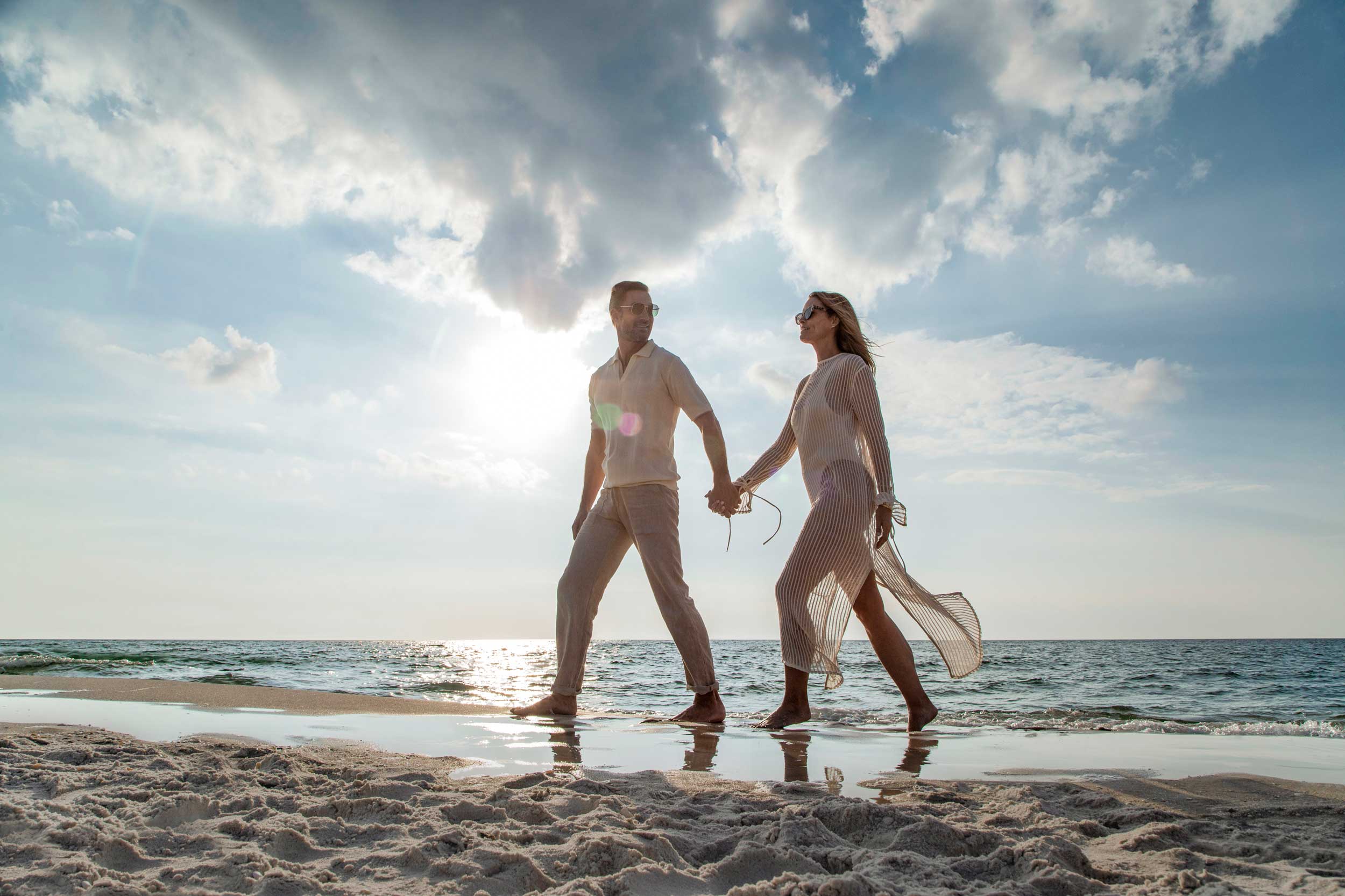 Rosewood Residences Naples – Luxury beachfront lifestyle photography, couple on Naples Florida coastline at sunset