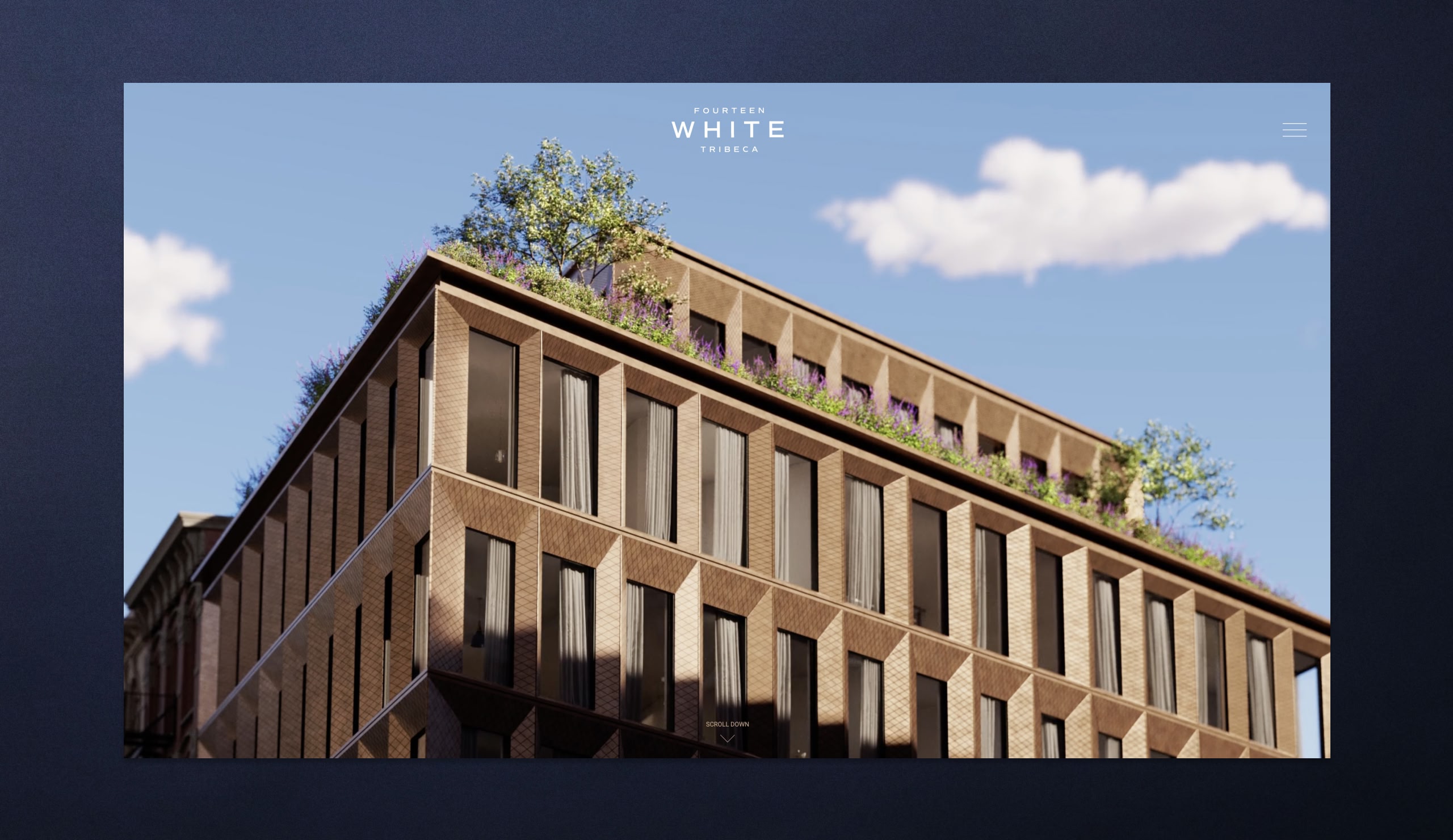 Fourteen White Tribeca – Desktop website teaser design showing Welcome Home landing page and residences availability table, by Pedja Zdravkovic