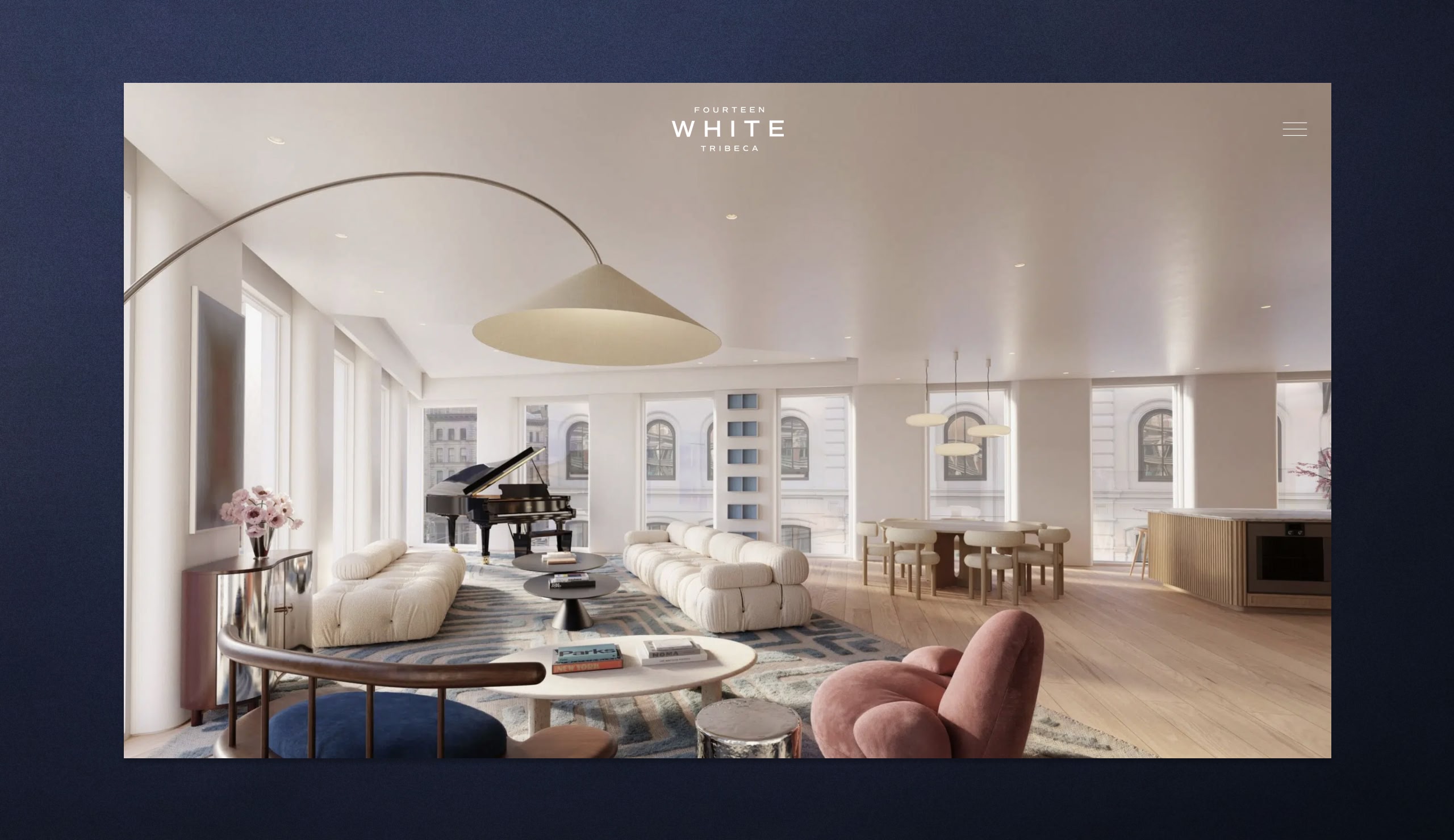 White Tribeca – Desktop website homepage design with building facade architectural render, by Pedja Zdravkovic