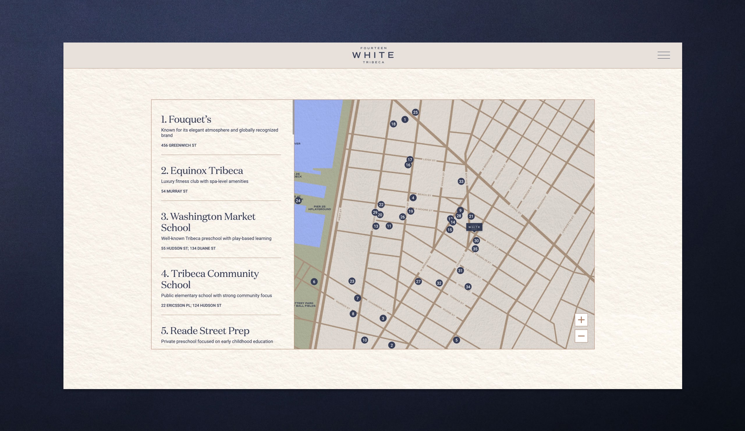 Fourteen White Tribeca – Desktop website interior detail page design for luxury Tribeca residences, by Pedja Zdravkovic
