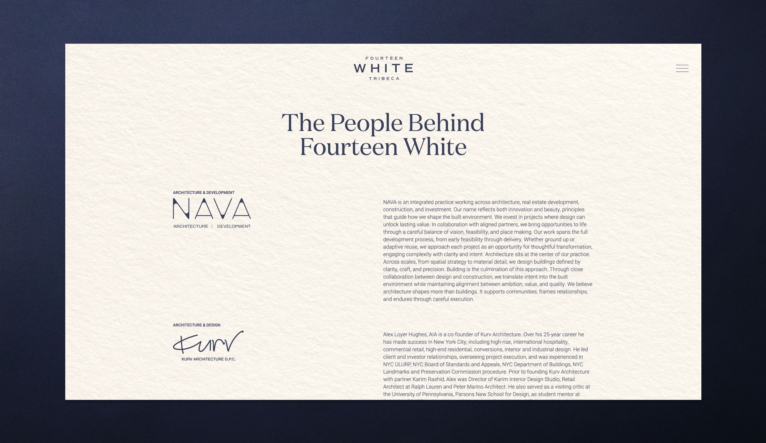 Fourteen White Tribeca – Desktop website design case study screenshot, luxury real estate website by Pedja Zdravkovic