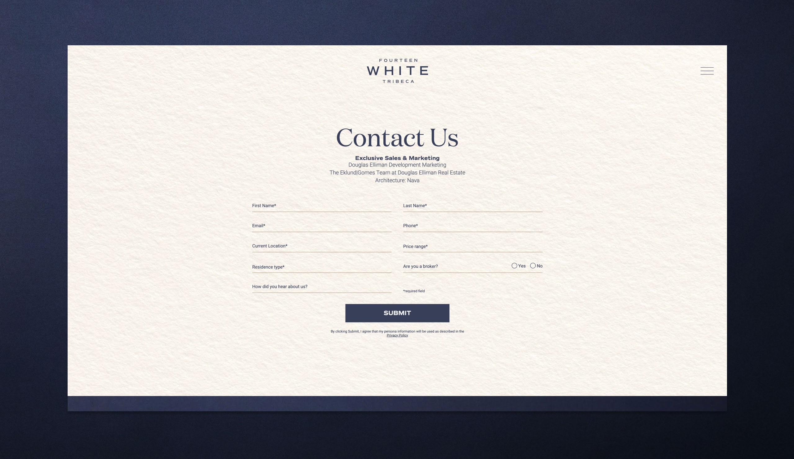 Fourteen White Tribeca – Desktop website page design, luxury residential digital design by Pedja Zdravkovic
