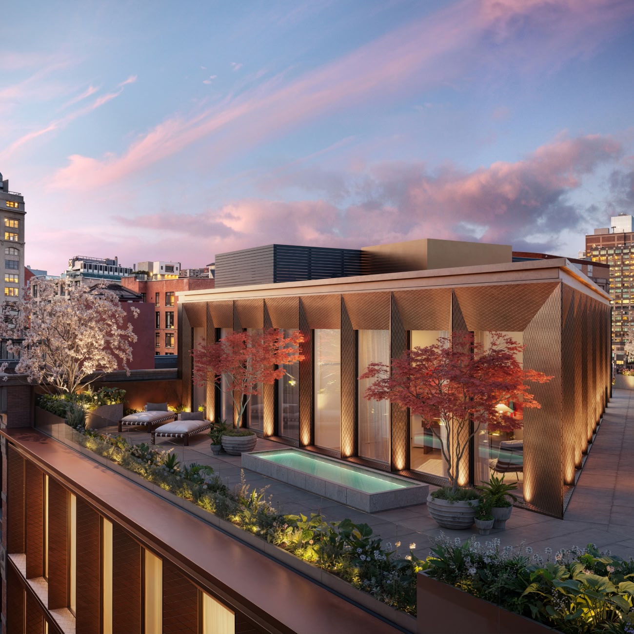 Fourteen White Tribeca – Brand collateral teaser design alongside building exterior architectural render, Tribeca New York