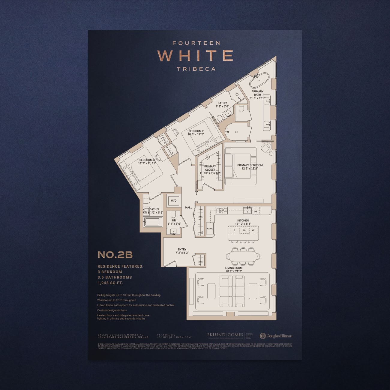 Fourteen White Tribeca – Branded floorplan and fact sheet collateral design for luxury Tribeca residences, by Pedja Zdravkovic
