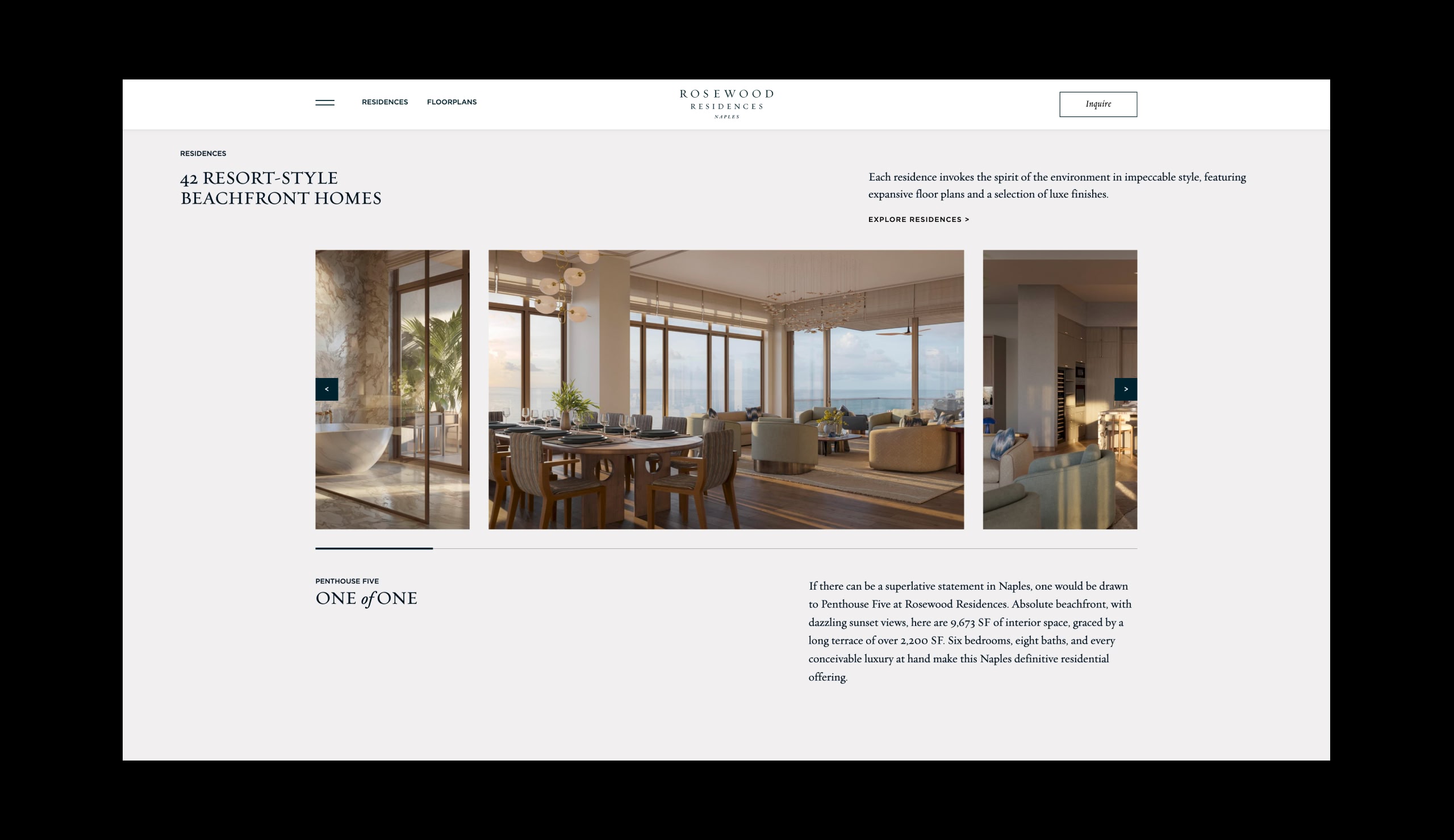 Rosewood Residences Naples – Desktop website design showing gallery and inquiry form pages, by Pedja Zdravkovic