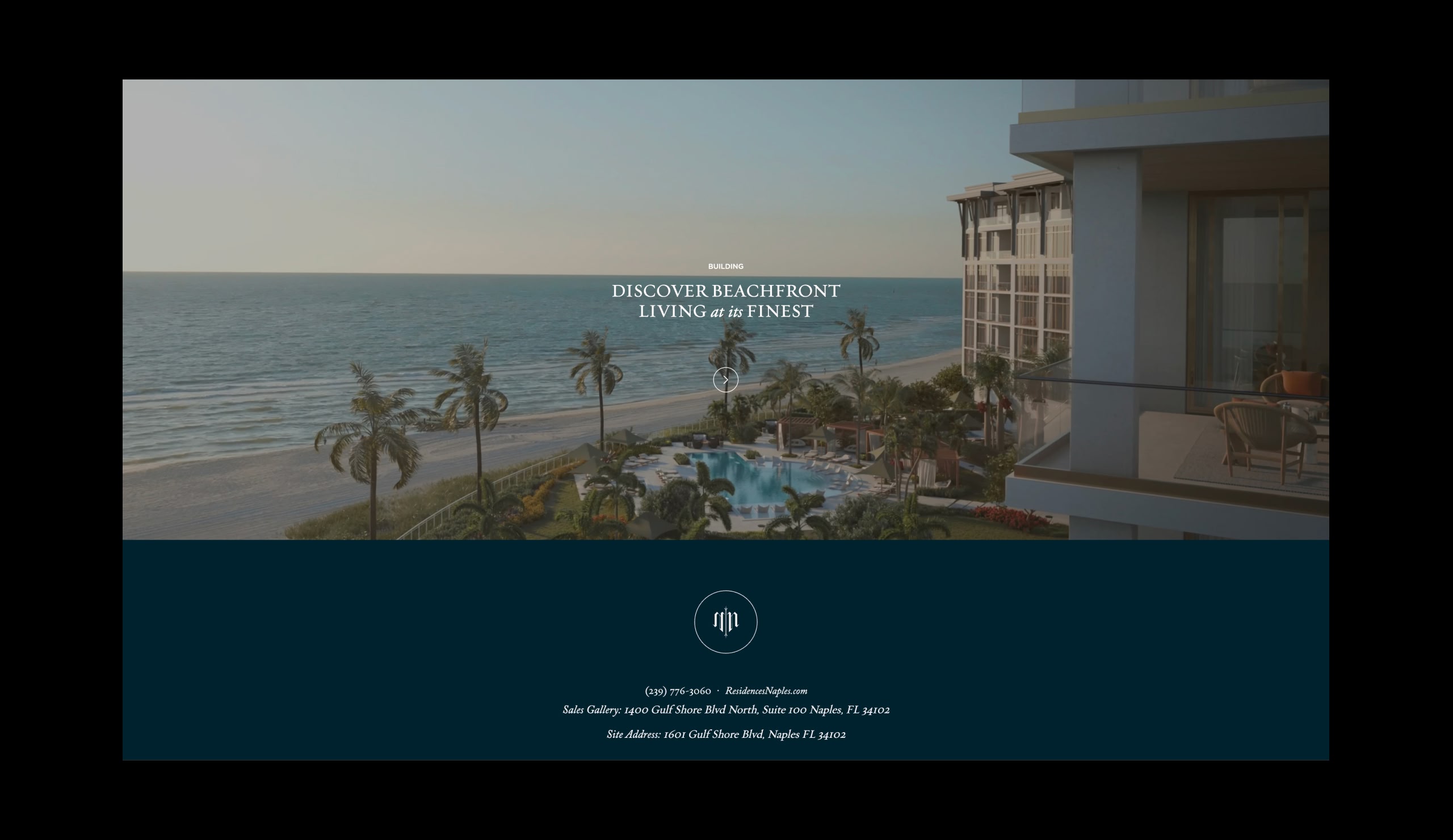Rosewood Residences Naples – Desktop website design showing 42 resort-style beachfront residences page, by Pedja Zdravkovic