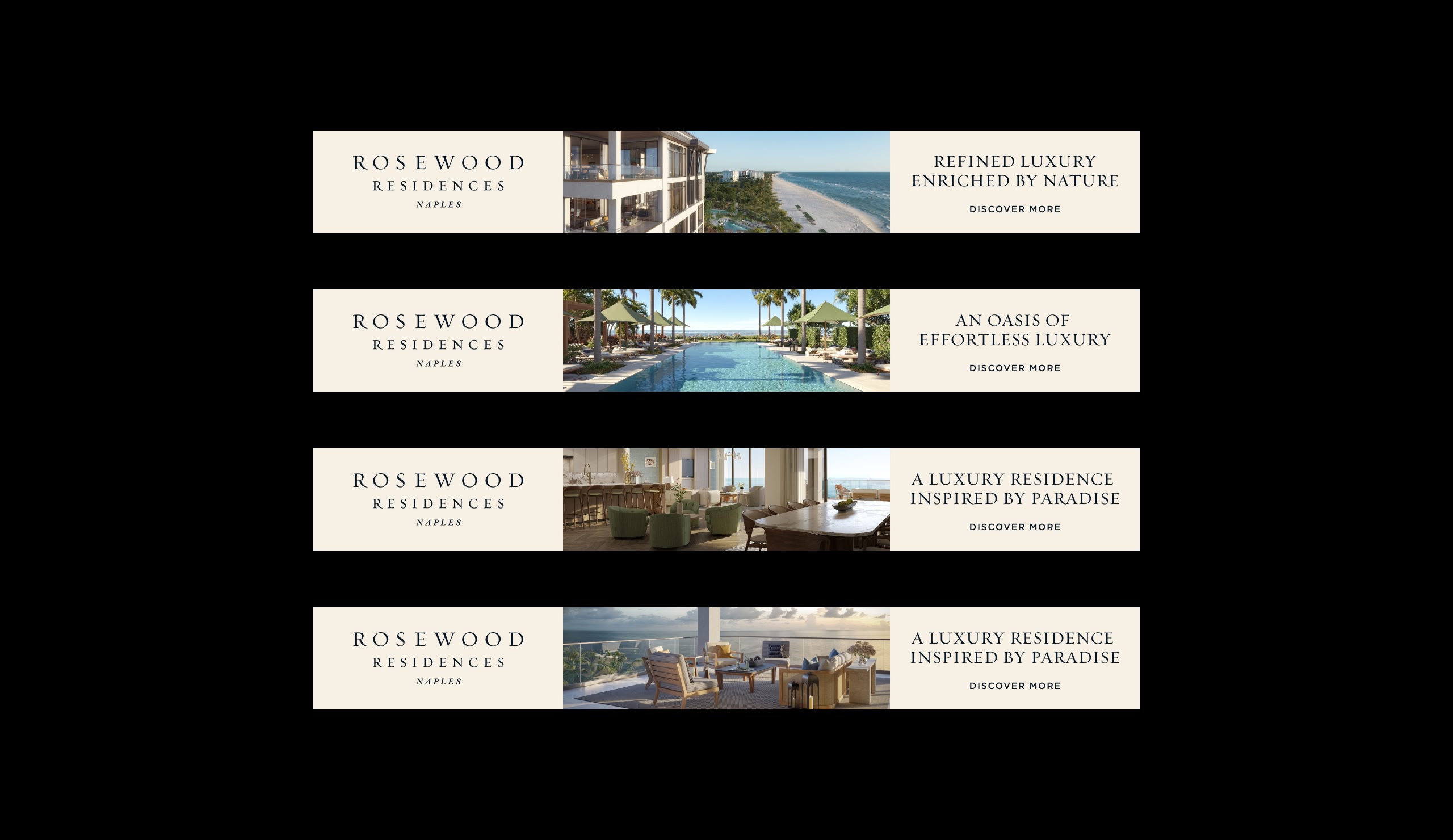 Rosewood Residences Naples – 728x90 leaderboard digital ad banners, luxury real estate display advertising by Pedja Zdravkovic
