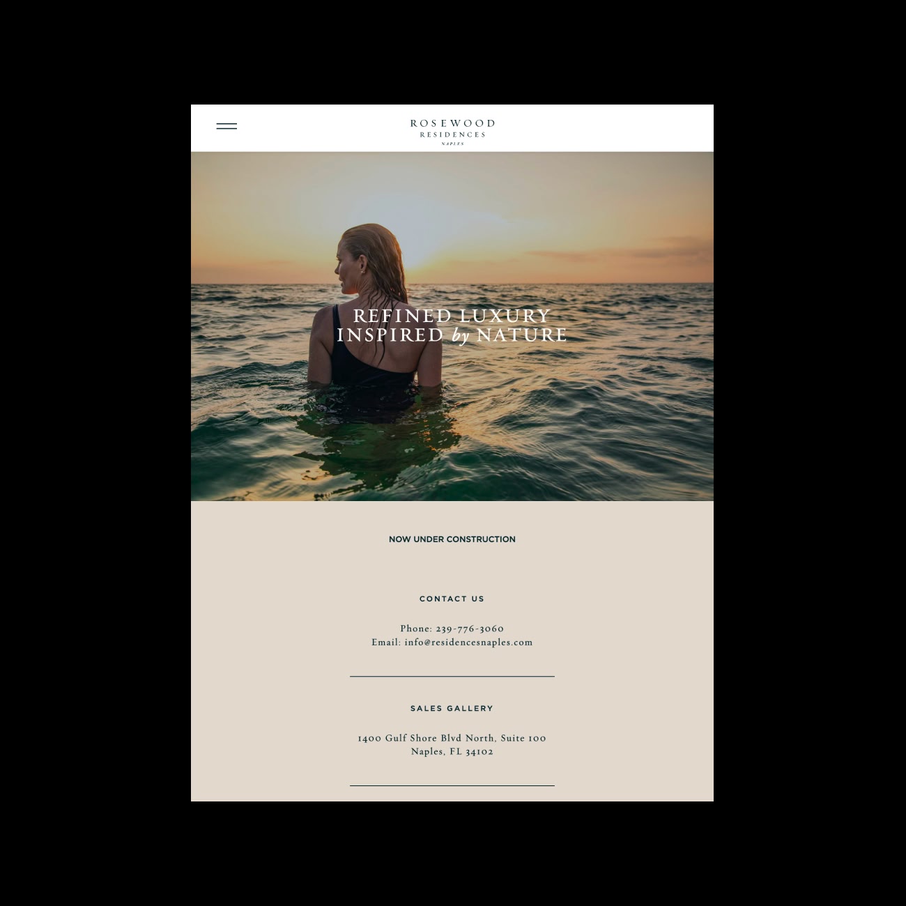Rosewood Residences Naples homepage design – Refined Luxury Inspired by Nature – digital design by Pedja Zdravkovic