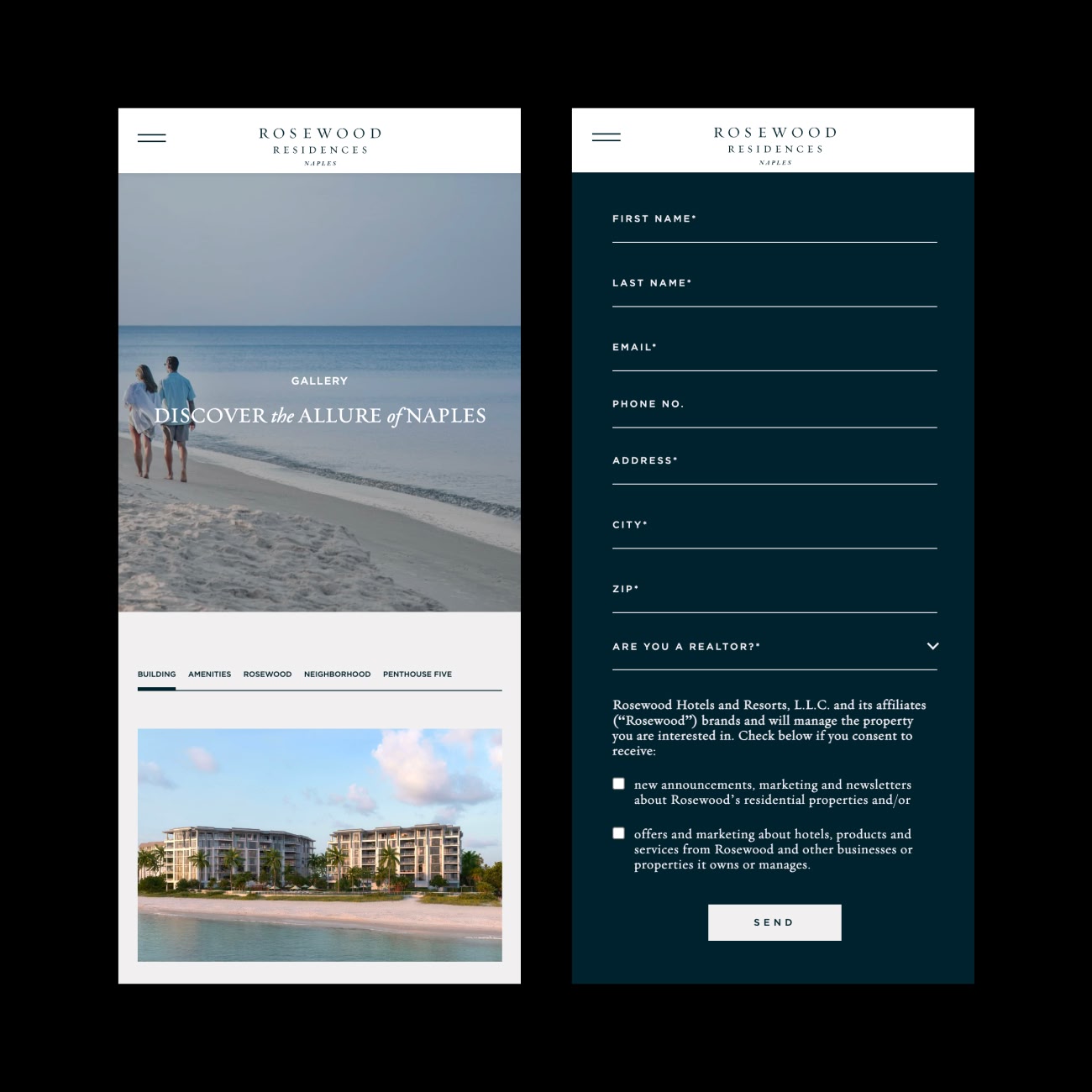 Rosewood Residences Naples – Sales gallery landing page design by Pedja Zdravkovic